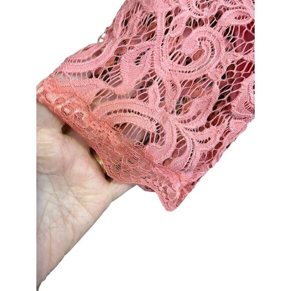 Women's Adrianna Papell Salmon Color Short Sleeve Lace Shirt, Top, Large - Picture 3 of 9